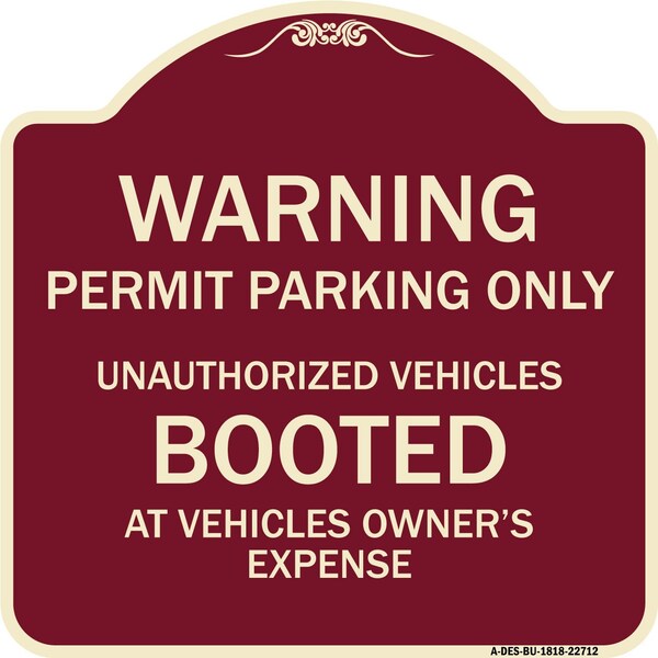 Signmission Permit Parking Only Unauthorized Vehicles Booted at Vehicle Owners Expense, A-DES-BU-1818-22712 A-DES-BU-1818-22712 - main